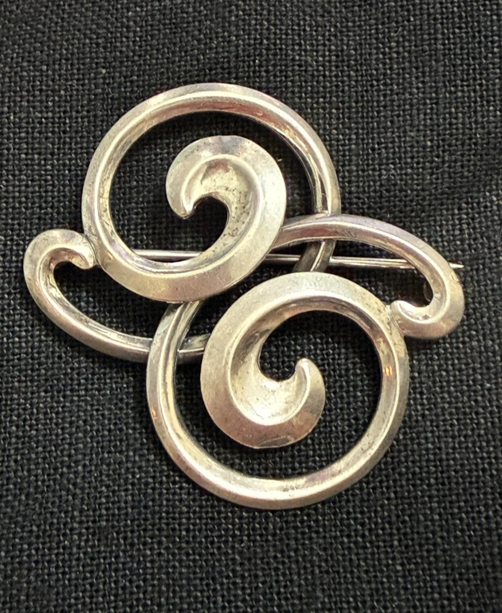 VTG WRE Sterling Silver Brooch Pin 925 W E Richards Signed Modern Swirl Design
